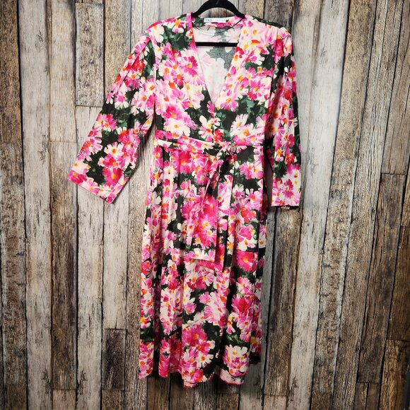 ZARA Pink Floral Print Midi Belted Dress - M - Picture 3 of 15